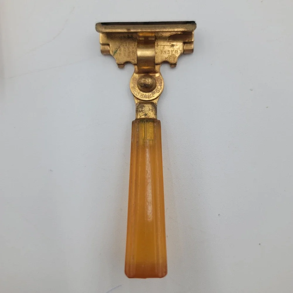 Vintage Schick Eversharp Injector Razors Set of 2 Amber Cream Bakelite Handles